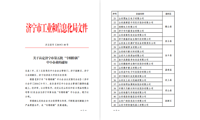 汶上县人民政府 部门动态 汶上六家企业获评市级“一企一技术”研发中心和“专精特新” ...
